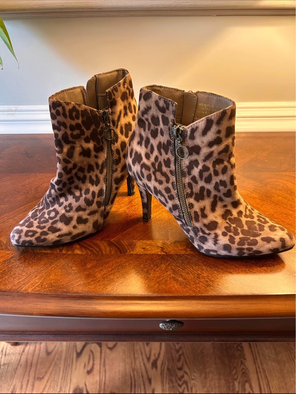 Leopard Print Suede Ankle Booties - Brown